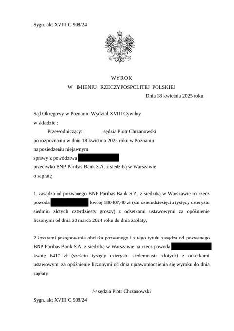 Wyrok: BNP Paribas, 180 407 zł