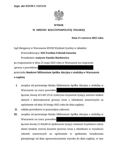 Skan wyroku: Bank Millennium, 413 607 zł