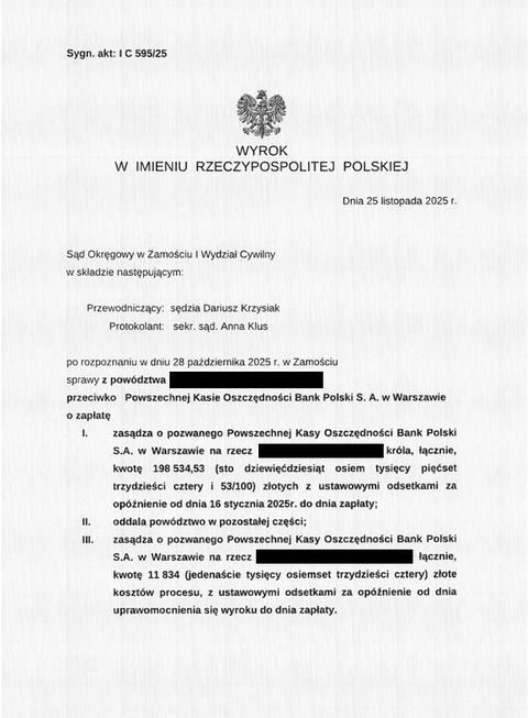 Skan wyroku: PKO BP, 198 534 zł